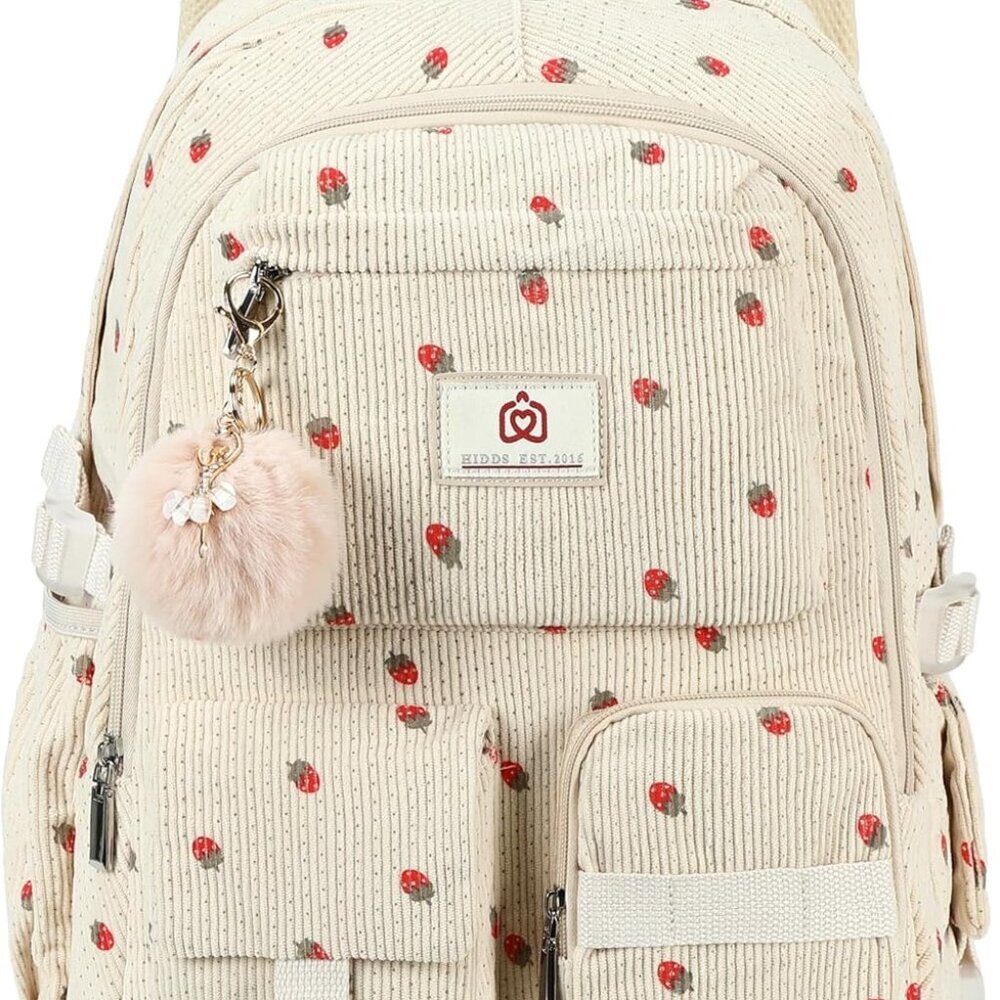 School Backpack For Teens And Women With 15.6 Inch Laptop And Corduroy Design In